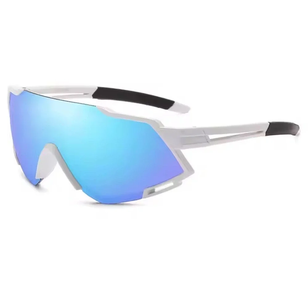 Men Sporty Wrap Sunglasses White Frame‎ Blue Mirror Lens Women's UV Protection